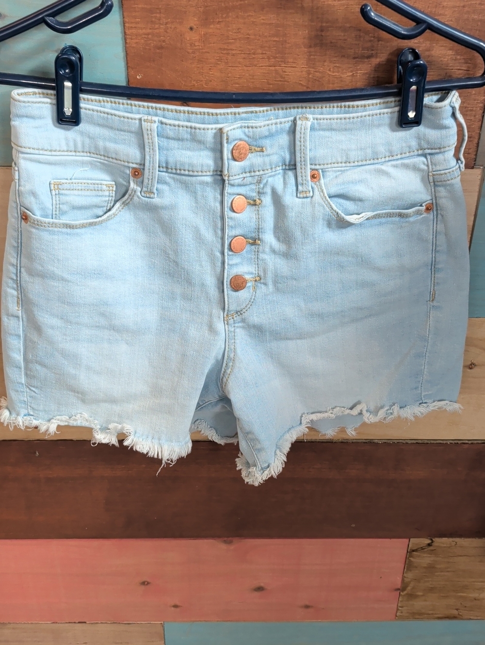 Universal Thread Light Blue Button-Front Distressed Denim Shorts